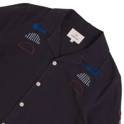 SS Soft Collar Shirt - Black Moon Embroidery DP -Folk Store AW24pre 109
