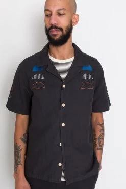 SS Soft Collar Shirt - Black Moon Embroidery DP -Folk Store AW24preMarcelostyledshots 020