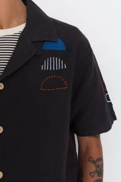SS Soft Collar Shirt - Black Moon Embroidery DP -Folk Store AW24preMarcelostyledshots 022