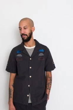 SS Soft Collar Shirt - Black Moon Embroidery DP -Folk Store AW24preMarcelostyledshots 023