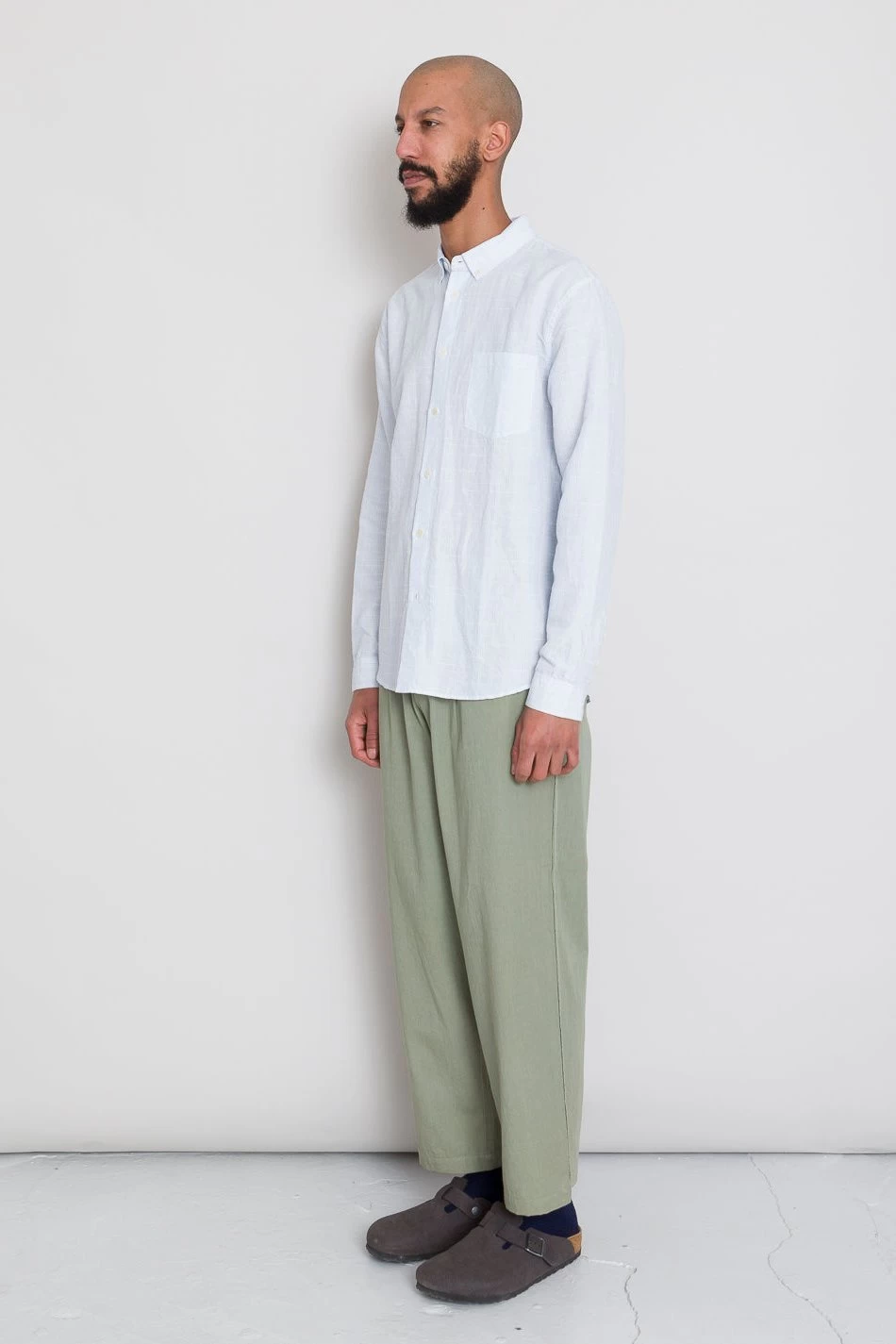 Relaxed Fit Shirt - Blue Microstripe Slub 5 Relaxed Fit Shirt - Blue Microstripe Slub - Image 3