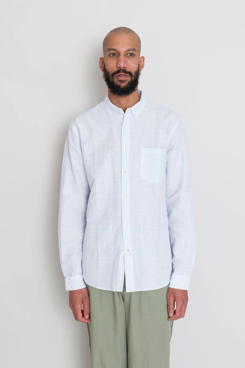 Relaxed Fit Shirt - Blue Microstripe Slub 9 Relaxed Fit Shirt - Blue Microstripe Slub - Image 7