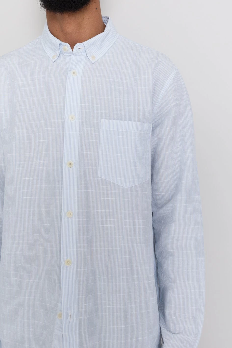 Relaxed Fit Shirt - Blue Microstripe Slub 10 Relaxed Fit Shirt - Blue Microstripe Slub - Image 8