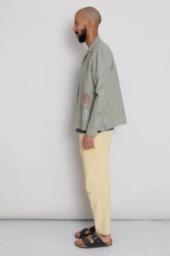 LS Soft Collar Shirt - Olive Sun Embroidery DP 16 LS Soft Collar Shirt - Olive Sun Embroidery DP -Folk Store AW24preMarcelostyledshots 333