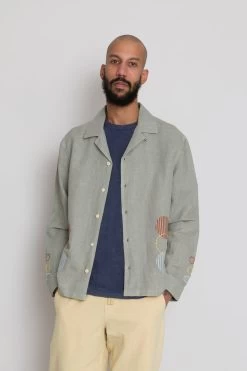 LS Soft Collar Shirt - Olive Sun Embroidery DP 18 LS Soft Collar Shirt - Olive Sun Embroidery DP -Folk Store AW24preMarcelostyledshots 336