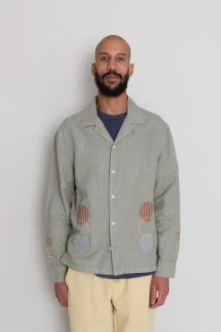 LS Soft Collar Shirt - Olive Sun Embroidery DP 19 LS Soft Collar Shirt - Olive Sun Embroidery DP -Folk Store AW24preMarcelostyledshots 340