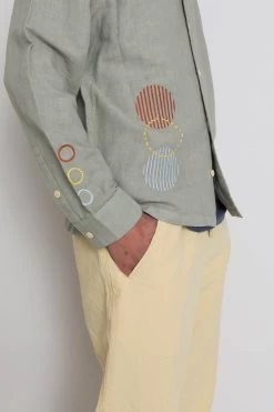 LS Soft Collar Shirt - Olive Sun Embroidery DP 20 LS Soft Collar Shirt - Olive Sun Embroidery DP -Folk Store AW24preMarcelostyledshots 343