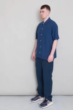 Gabe Shirt - Ash Navy Linen Grid -Folk Store Archivess242 199