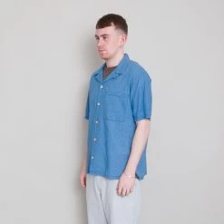 SS Soft Collar Shirt - Light Indigo Waffle -Folk Store Archivess242 319