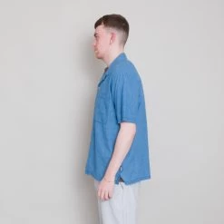 SS Soft Collar Shirt - Light Indigo Waffle -Folk Store Archivess242 320
