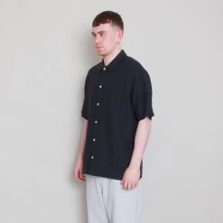 Gabe Shirt - Black Linen Grid -Folk Store Archivess242 327