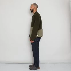 Boxy Puzzle Fleece - Olive Wool Mix -Folk Store MarceloSpeedo 349