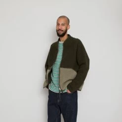 Boxy Puzzle Fleece - Olive Wool Mix -Folk Store MarceloSpeedo 351