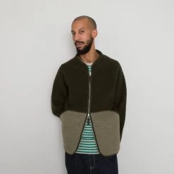 Boxy Puzzle Fleece - Olive Wool Mix -Folk Store MarceloSpeedo 357