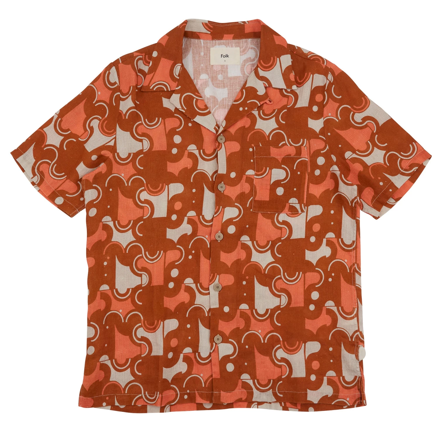 SS Soft Collar Shirt - Coil Print Ochre 3 SS Soft Collar Shirt - Coil Print Ochre