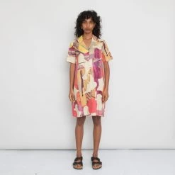 Shirt Dress Women's - Cutout Print Coral Multi