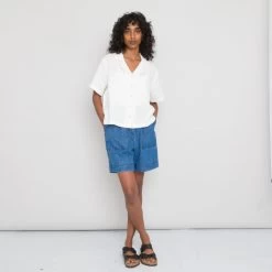 Short Sleeve Soft Collar Shirt Women's - Double Layer Ecru Voile