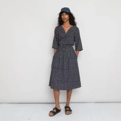 Gathered Dress Women's - Dot And Stripe Dark Navy Voile