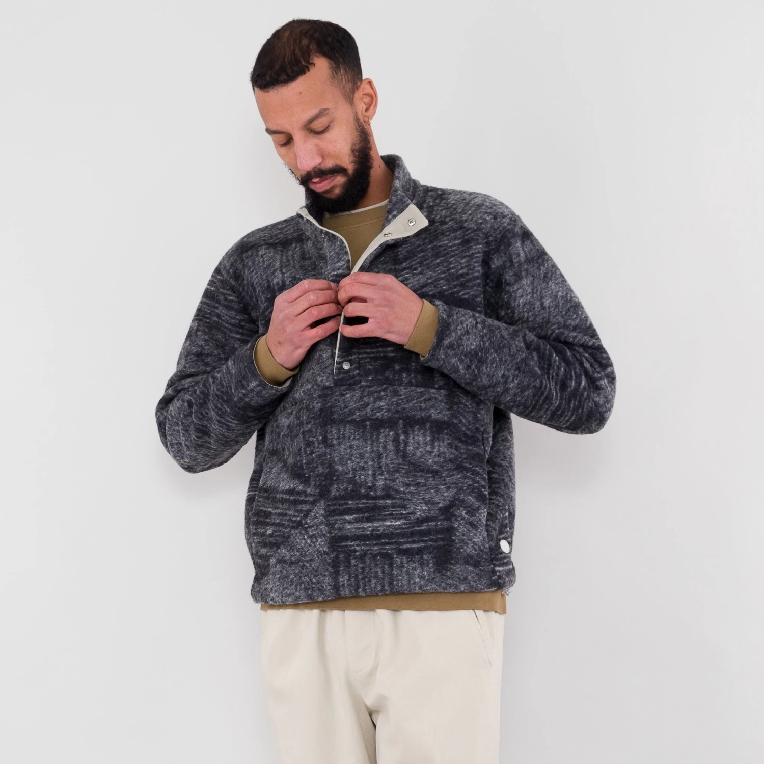 Boxy Funnel Fleece - Slate Wool Polka 6 Boxy Funnel Fleece - Slate Wool Polka - Image 4