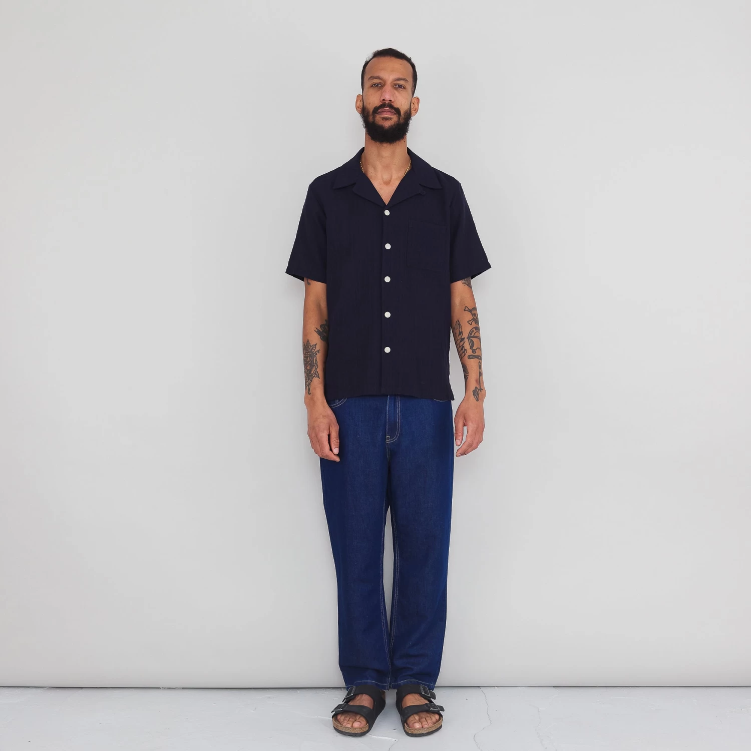 SS Soft Collar Shirt - Navy Open Weave Check 4 SS Soft Collar Shirt - Navy Open Weave Check - Image 2