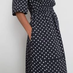 Gathered Dress Women's - Dot And Stripe Dark Navy Voile -Folk Store PRODUCT SLOT 4 921683 6C9EBFC92CBC166DC5549507C9F777E6FB27BB4AEEC7C8F13A98333703A8E4292CB3DA20DFDD7D11082A43403D4EFCE3607A14E27A2E53396F2093A97EA3D545