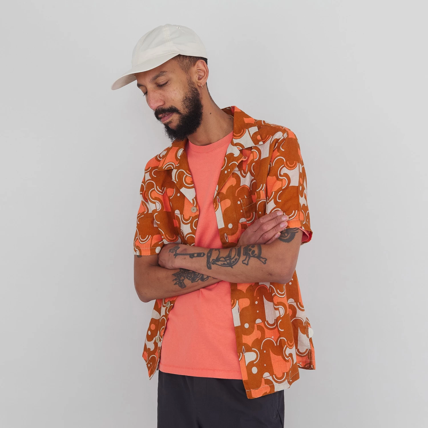 SS Soft Collar Shirt - Coil Print Ochre 6 SS Soft Collar Shirt - Coil Print Ochre - Image 4